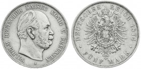Reichssilbermünzen J. 19-178
Preußen
Wilhelm I., 1861-1888
5 Mark 1874 A. sehr schön/vorzüglich, winz. Randfehler