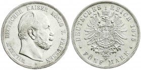 Reichssilbermünzen J. 19-178
Preußen
Wilhelm I., 1861-1888
5 Mark 1876 B. gutes vorzüglich, kl. Kratzer