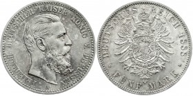 Reichssilbermünzen J. 19-178
Preußen
Friedrich III., 1888
5 Mark 1888 A. vorzüglich/Stempelglanz, kl. Kratzer, schöne Patina