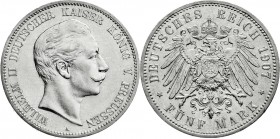 Reichssilbermünzen J. 19-178
Preußen
Wilhelm II., 1888-1918
5 Mark 1907 A. vorzüglich/Stempelglanz, winz. Randfehler