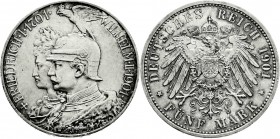 Reichssilbermünzen J. 19-178
Preußen
Wilhelm II., 1888-1918
5 Mark 1901. 200 Jahrfeier.
fast Stempelglanz, Prachtexemplar mit herrlicher Tönung
