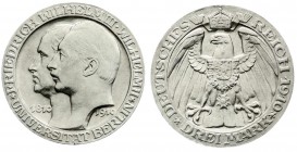 Reichssilbermünzen J. 19-178
Preußen
Wilhelm II., 1888-1918
3 Mark 1910 A. Universität Berlin.
vorzüglich/Stempelglanz, kl. Randfehler