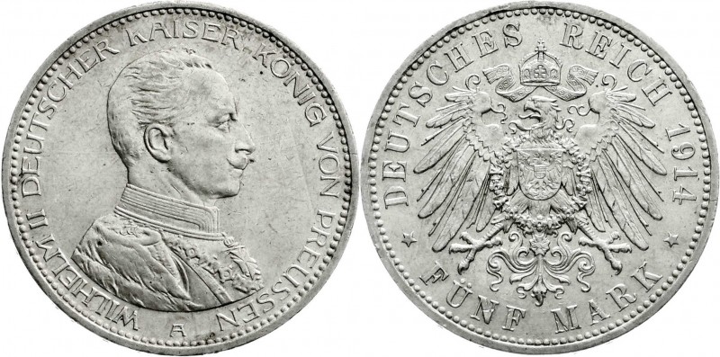 Reichssilbermünzen J. 19-178
Preußen
Wilhelm II., 1888-1918
5 Mark 1914 A. Un...