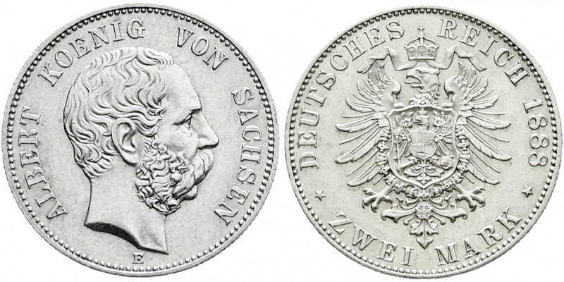 Reichssilbermünzen J. 19-178
Sachsen
Albert, 1873-1902
2 Mark 1888 E. vorzügl...