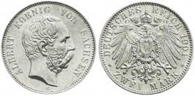 Reichssilbermünzen J. 19-178
Sachsen
Albert, 1873-1902
2 Mark 1901 E. fast Stempelglanz, selten in dieser Erhaltung