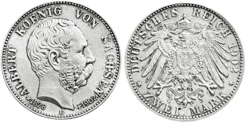 Reichssilbermünzen J. 19-178
Sachsen
Albert, 1873-1902
2 Mark 1902 E. Auf sei...