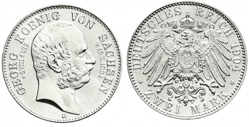 Reichssilbermünzen J. 19-178
Sachsen
Georg, 1902-1904
2 Mark 1904 E. Auf sein...