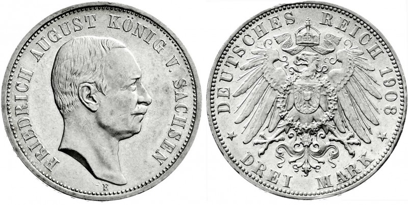 Reichssilbermünzen J. 19-178
Sachsen
Friedrich August III., 1904-1918
3 Mark ...