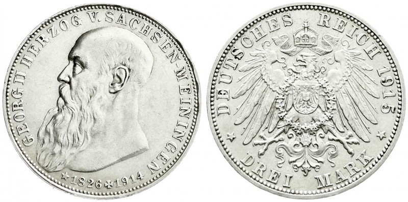 Reichssilbermünzen J. 19-178
Sachsen-Meiningen
Georg II., 1866-1914
3 Mark 19...