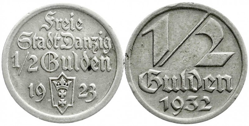 Kolonien und Nebengebiete
Danzig, Freie Stadt
2 Stück: 1/2 Gulden 1923 und 193...