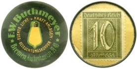 Notmünzen/Wertmarken
Bremen
Freie und Hansestadt
Briefmarkenkapselgeld der Fa. F.W. Buchmeyer o.J. ELEKTR. LICHT u. KRAFT-ANLAGEN BELEUCHTUNGSKÖRPE...