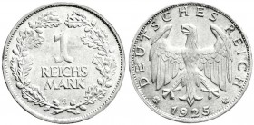 Weimarer Republik
Kursmünzen
1 Reichsmark, Silber 1925-1927
1925 G. fast Stempelglanz, kl. Randfehler