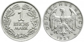 Weimarer Republik
Kursmünzen
1 Reichsmark, Silber 1925-1927
1927 A. vorzüglich/Stempelglanz, selten