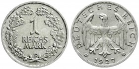 Weimarer Republik
Kursmünzen
1 Reichsmark, Silber 1925-1927
1927 F. sehr schön/vorzüglich