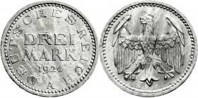 Weimarer Republik
Kursmünzen
3 Mark, Silber 1924-1925
1924 A. fast Stempelglanz