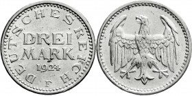 Weimarer Republik
Kursmünzen
3 Mark, Silber 1924-1925
1924 F. vorzüglich/Stempelglanz