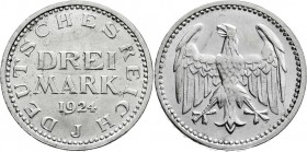 Weimarer Republik
Kursmünzen
3 Mark, Silber 1924-1925
1924 J. prägefrisch/fast Stempelglanz