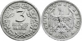 Weimarer Republik
Kursmünzen
3 Reichsmark, Silber 1931-1933
1931 J. sehr schön, kl. Randfehler