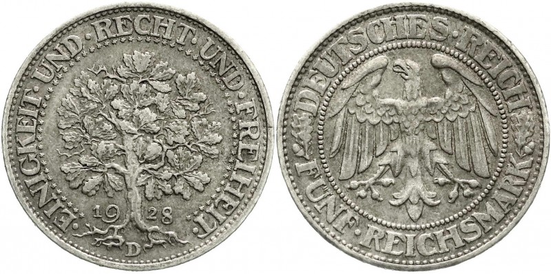Weimarer Republik
Kursmünzen
5 Reichsmark Eichbaum Silber 1927-1933
1928 D. g...