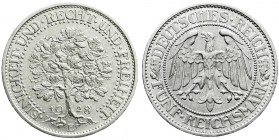 Weimarer Republik
Kursmünzen
5 Reichsmark Eichbaum Silber 1927-1933
1928 E. vorzüglich/Stempelglanz