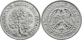 Weimarer Republik
Kursmünzen
5 Reichsmark Eichbaum Silber 1927-1933
1931 E. sehr schön/vorzüglich