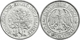 Weimarer Republik
Kursmünzen
5 Reichsmark Eichbaum Silber 1927-1933
1932 G. vorzüglich/Stempelglanz