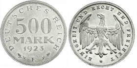 Weimarer Republik
Kursmünzen
500 Mark, Aluminium 1923
1923 E. Polierte Platte, min. berührt
