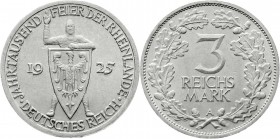 Weimarer Republik
Gedenkmünzen
3 Reichsmark Rheinlande
1925 A. prägefrisch/fast Stempelglanz