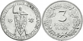 Weimarer Republik
Gedenkmünzen
3 Reichsmark Rheinlande
1925 A. gutes vorzüglich aus Polierte Platte, kl. Kratzer und Randfehler