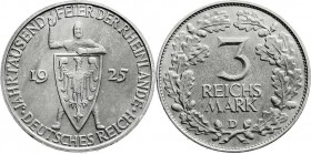 Weimarer Republik
Gedenkmünzen
3 Reichsmark Rheinlande
1925 D. vorzüglich/Stempelglanz