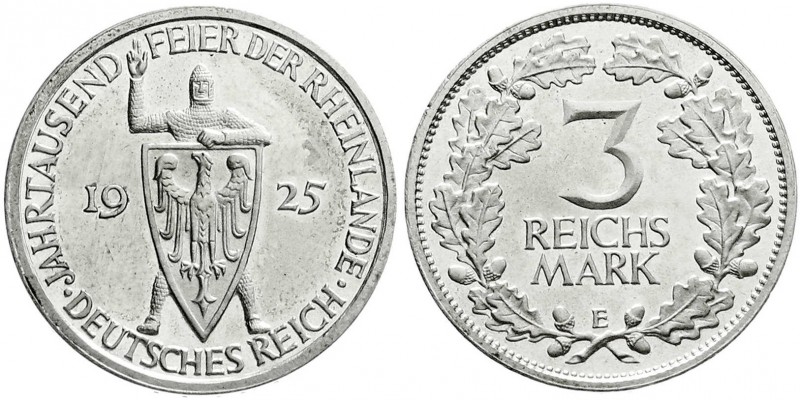 Weimarer Republik
Gedenkmünzen
3 Reichsmark Rheinlande
1925 E, Polierte Platt...