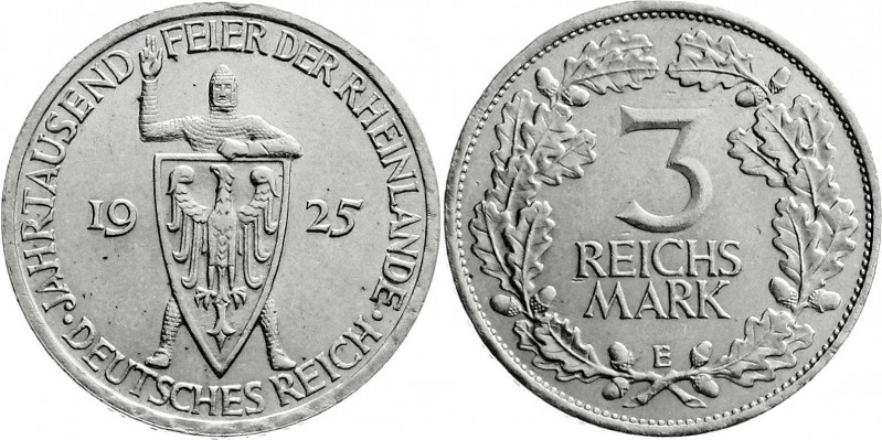 Weimarer Republik
Gedenkmünzen
3 Reichsmark Rheinlande
1925 E. vorzüglich/Ste...