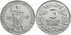 Weimarer Republik
Gedenkmünzen
3 Reichsmark Rheinlande
1925 F. gutes vorzüglich