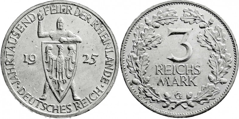 Weimarer Republik
Gedenkmünzen
3 Reichsmark Rheinlande
1925 G. vorzüglich/Ste...