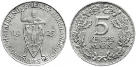 Weimarer Republik
Gedenkmünzen
5 Reichsmark Rheinlande
1925 D. vorzüglich