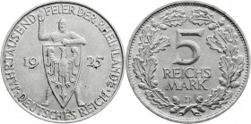 Weimarer Republik
Gedenkmünzen
5 Reichsmark Rheinlande
1925 D. vorzüglich/Stempelglanz