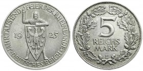 Weimarer Republik
Gedenkmünzen
5 Reichsmark Rheinlande
1925 E. vorzüglich/Stempelglanz, schöne Tönung