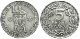 Weimarer Republik
Gedenkmünzen
5 Reichsmark Rheinlande
1925 J. sehr schön/vorzüglich, selten