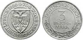 Weimarer Republik
Gedenkmünzen
3 Reichsmark Lübeck
1926 A. prägefrisch/fast Stempelglanz