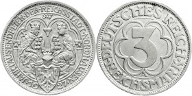 Weimarer Republik
Gedenkmünzen
3 Reichsmark Nordhausen
1927 A. fast Stempelglanz