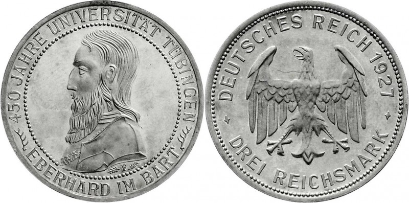 Weimarer Republik
Gedenkmünzen
3 Reichsmark Tübingen
1927 F. Polierte Platte,...