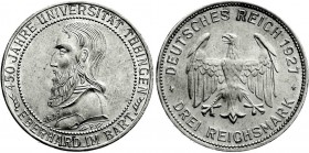 Weimarer Republik
Gedenkmünzen
3 Reichsmark Tübingen
1927 F. fast Stempelglanz