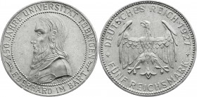 Weimarer Republik
Gedenkmünzen
5 Reichsmark Tübingen
1927 F. vorzüglich, Randfehler
