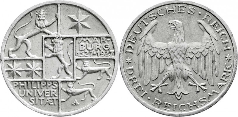 Weimarer Republik
Gedenkmünzen
3 Reichsmark Marburg
1927 A. vorzüglich/Stempe...