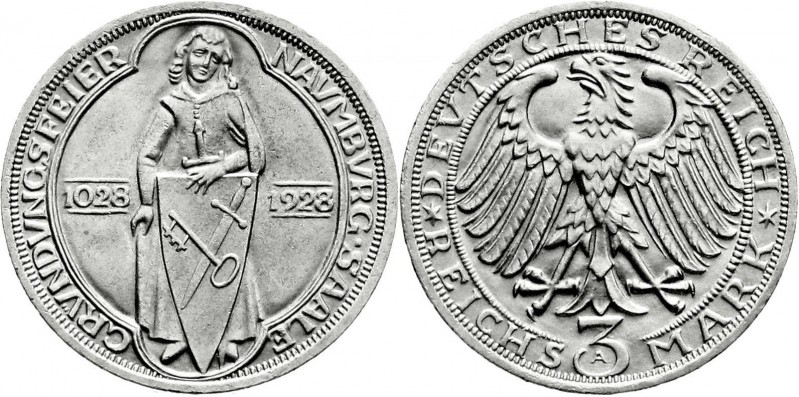 Weimarer Republik
Gedenkmünzen
3 Reichsmark Naumburg/Saale
1928 A. fast Stemp...