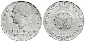 Weimarer Republik
Gedenkmünzen
3 Reichsmark Lessing
1929 D. prägefrisch/fast Stempelglanz
