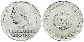 Weimarer Republik
Gedenkmünzen
3 Reichsmark Lessing
1929 E. gutes vorzüglich, winz. Randfehler