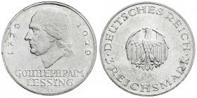 Weimarer Republik
Gedenkmünzen
3 Reichsmark Lessing
1929 G. gutes vorzüglich