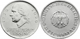 Weimarer Republik
Gedenkmünzen
5 Reichsmark Lessing
1929 A. vorzüglich/Stempelglanz