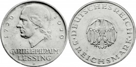 Weimarer Republik
Gedenkmünzen
5 Reichsmark Lessing
1929 D. vorzüglich, kl. Kratzer